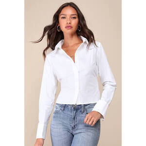 Lulus Majorly Charming Ivory Collared Button-up Tie-back Top White - Size S